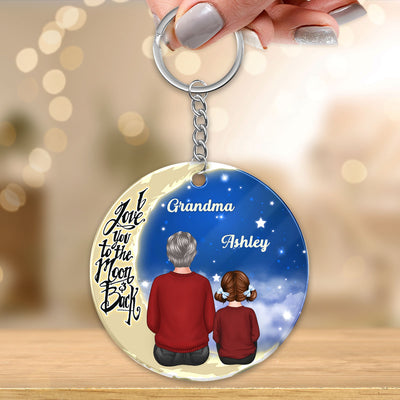 Grandma Grandkids On Moon Personalized Circle Acrylic Keychain - Gift For Grandma