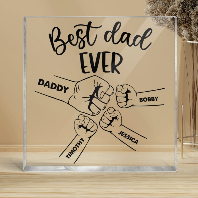 Grandpa Daddy‘s Team Best Dad Ever Fist Bump Personalized Square Acrylic Plaque
