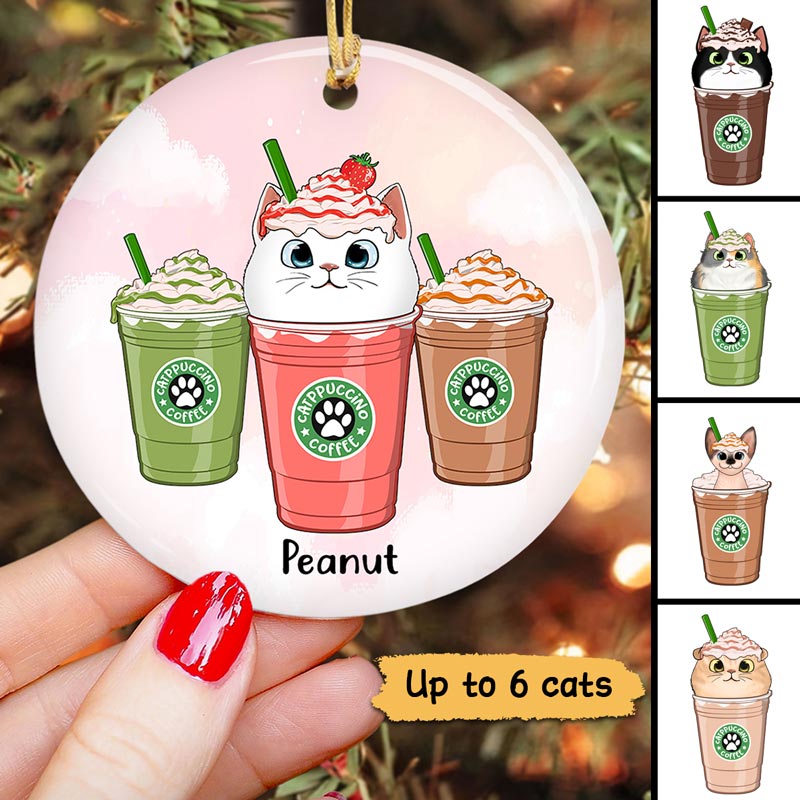 Catpuccino Cats Coffee Lover Personalized Circle Ornament