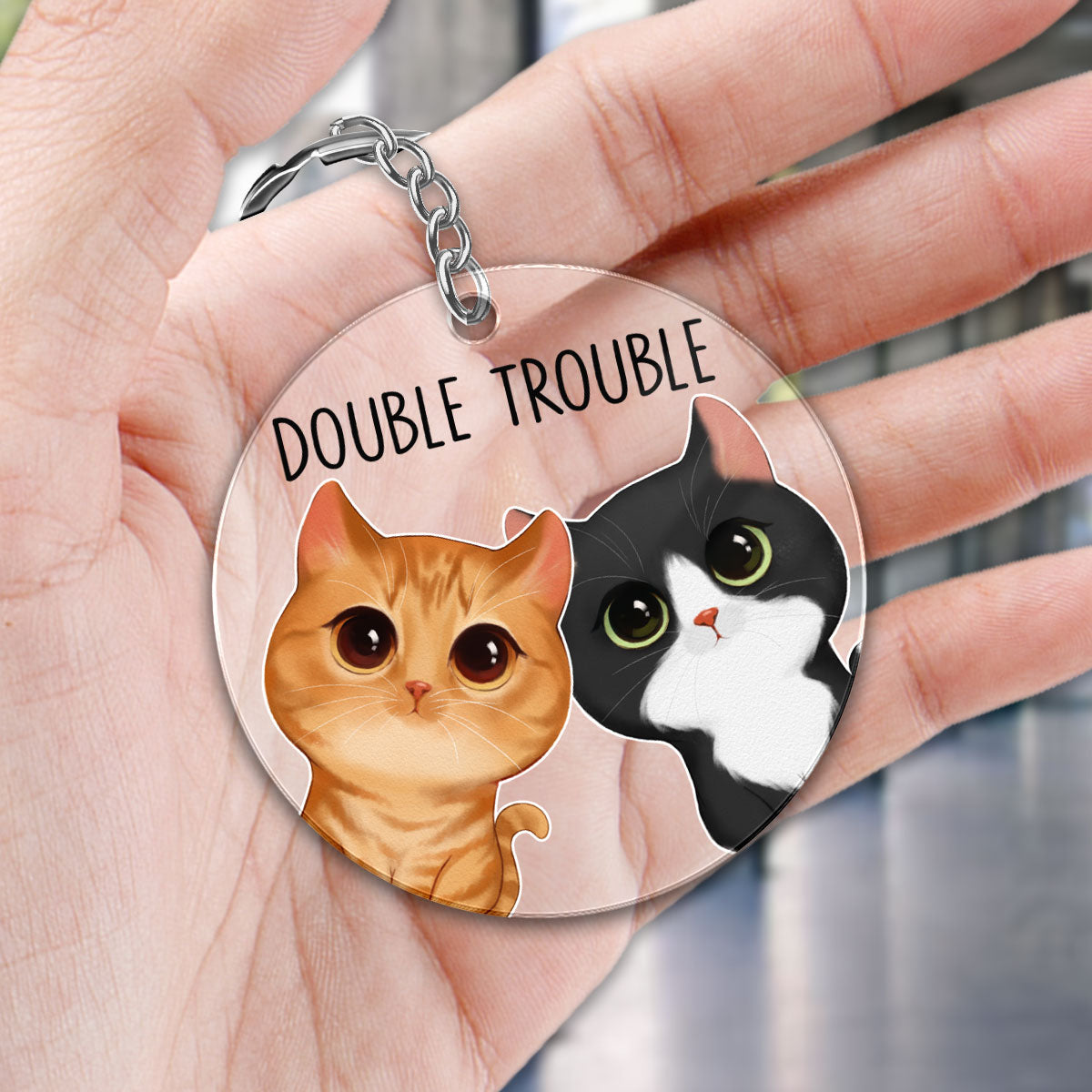 Double Trouble Watercolor Cute Cats Gift For Cat Lovers Personalized Acrylic Keychain
