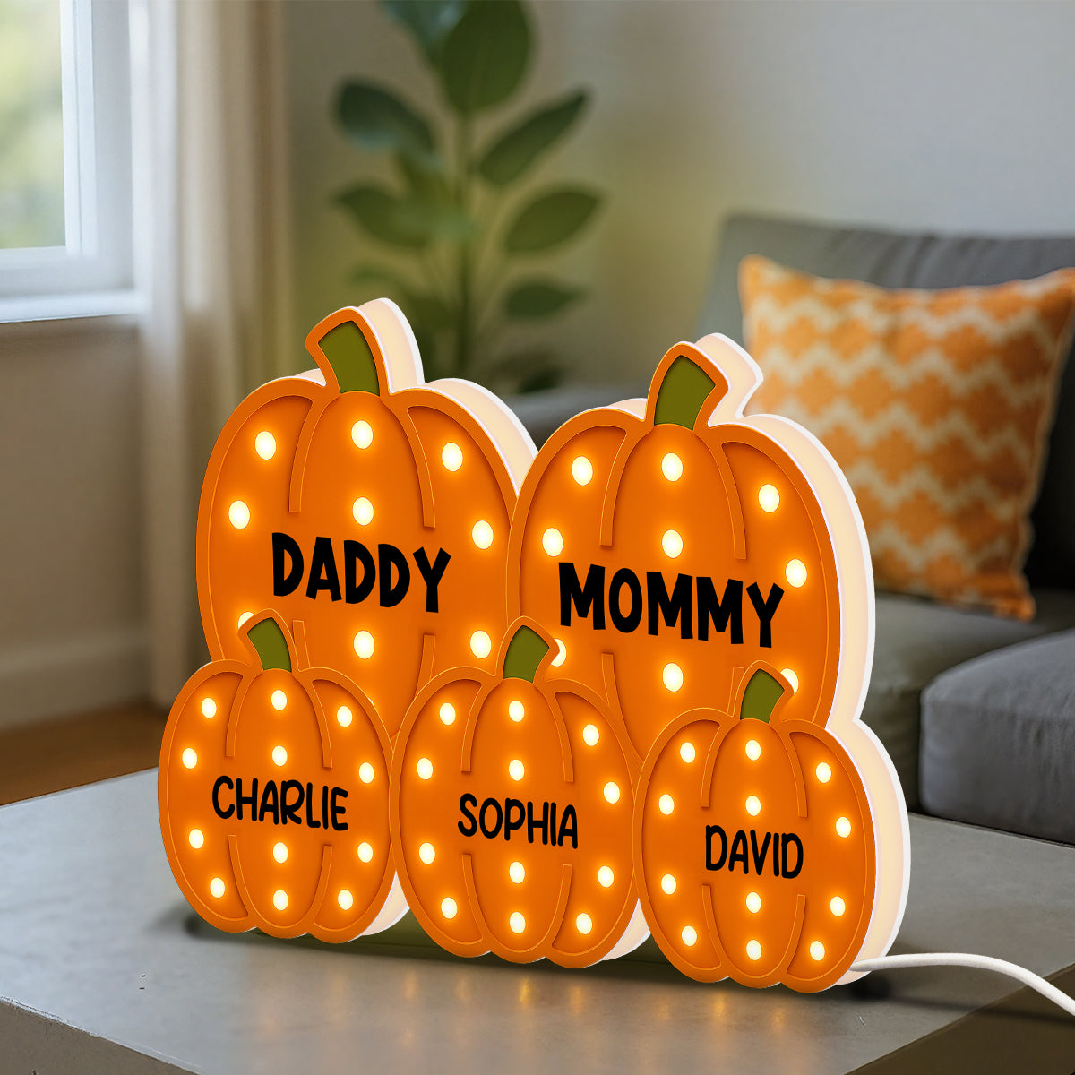3D Effect Family Pumpkin Patch Marquee Pattern Texture - Personalized Light Box - Cozy Fall Vibe Home Decoration