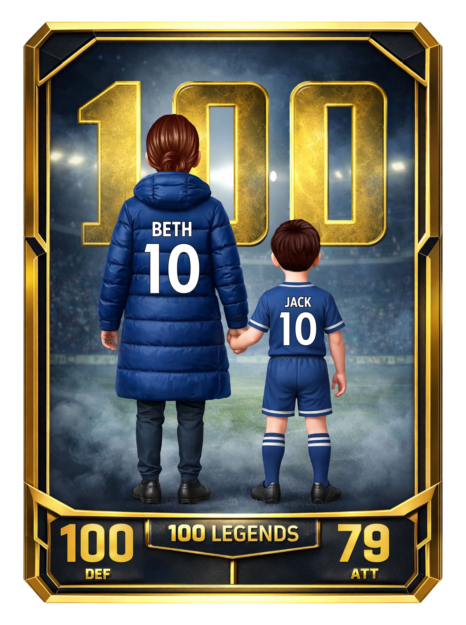 Mum And Kids 100 Legends Trading Card - Personalised Acrylic Block Plaque - Gift For Football Mum