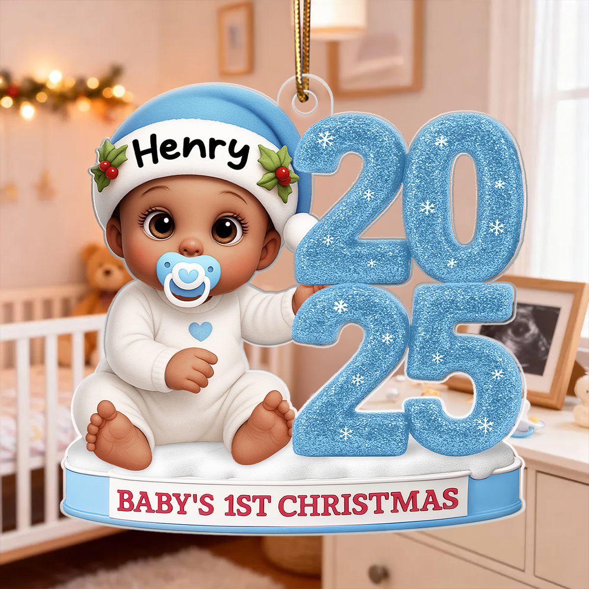 3D Glitter Effect Baby 1st Christmas - Personalized Acrylic Ornament - Unique Christmas Gift For New Born, Baby