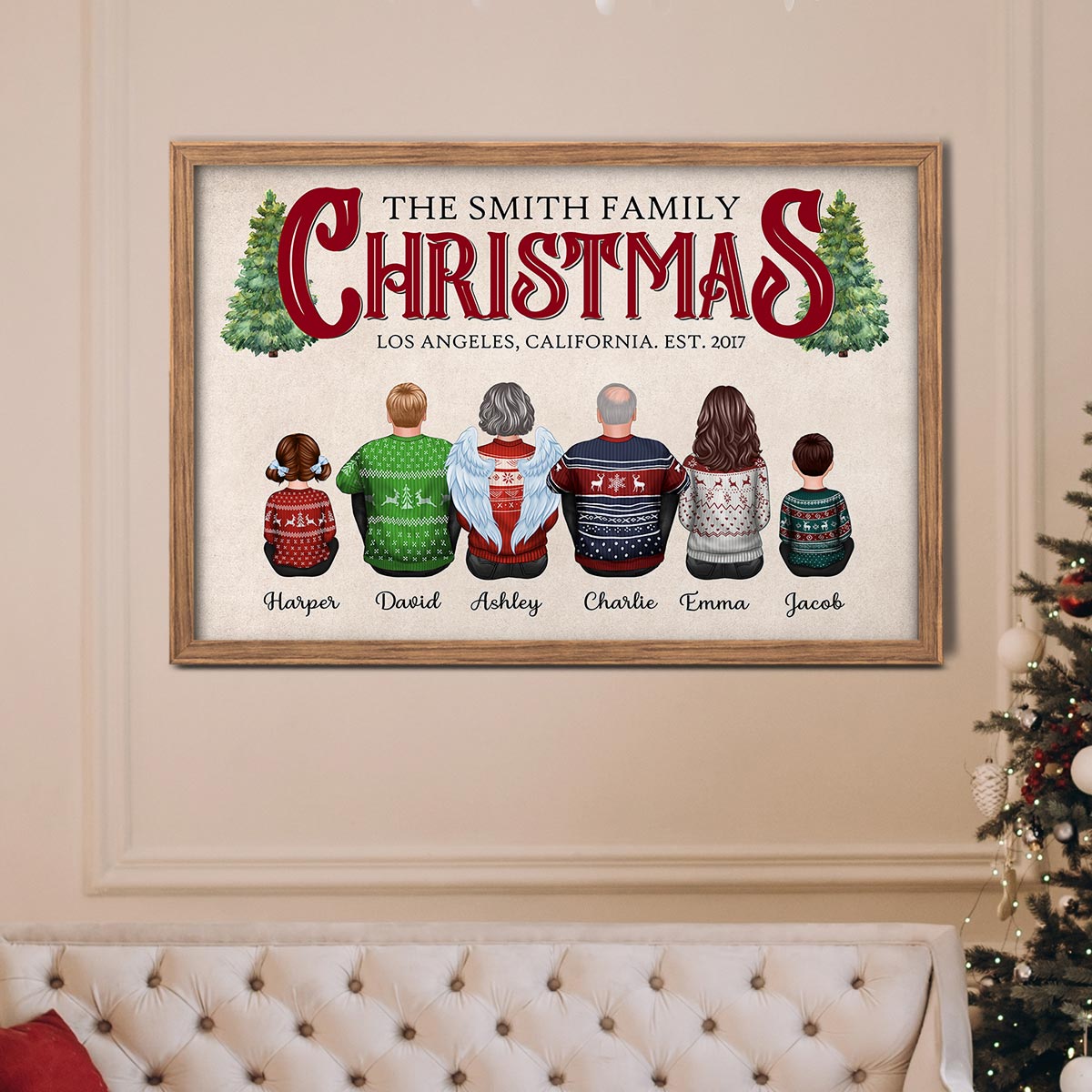 Christmas Family Sitting Together Personalized Poster, Christmas Decoration