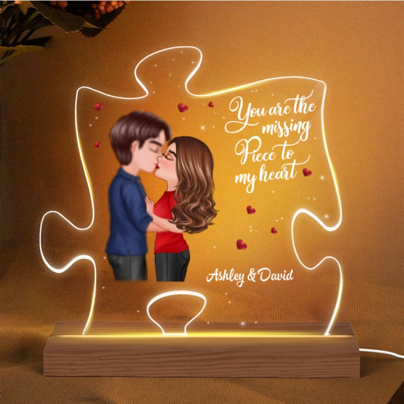 You Are The Missing Piece Kissing Couple Personalized Puzzle Shaped LED Night Light