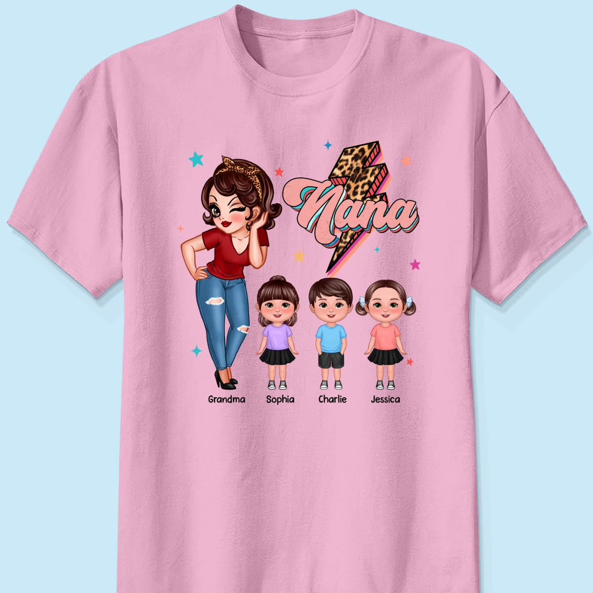 Grandma Retro Leopard Lightning Personalized Shirt