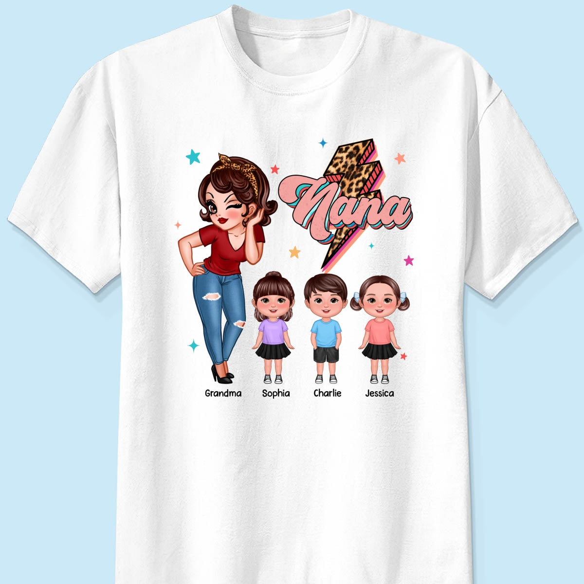 Grandma Retro Leopard Lightning Personalized Shirt
