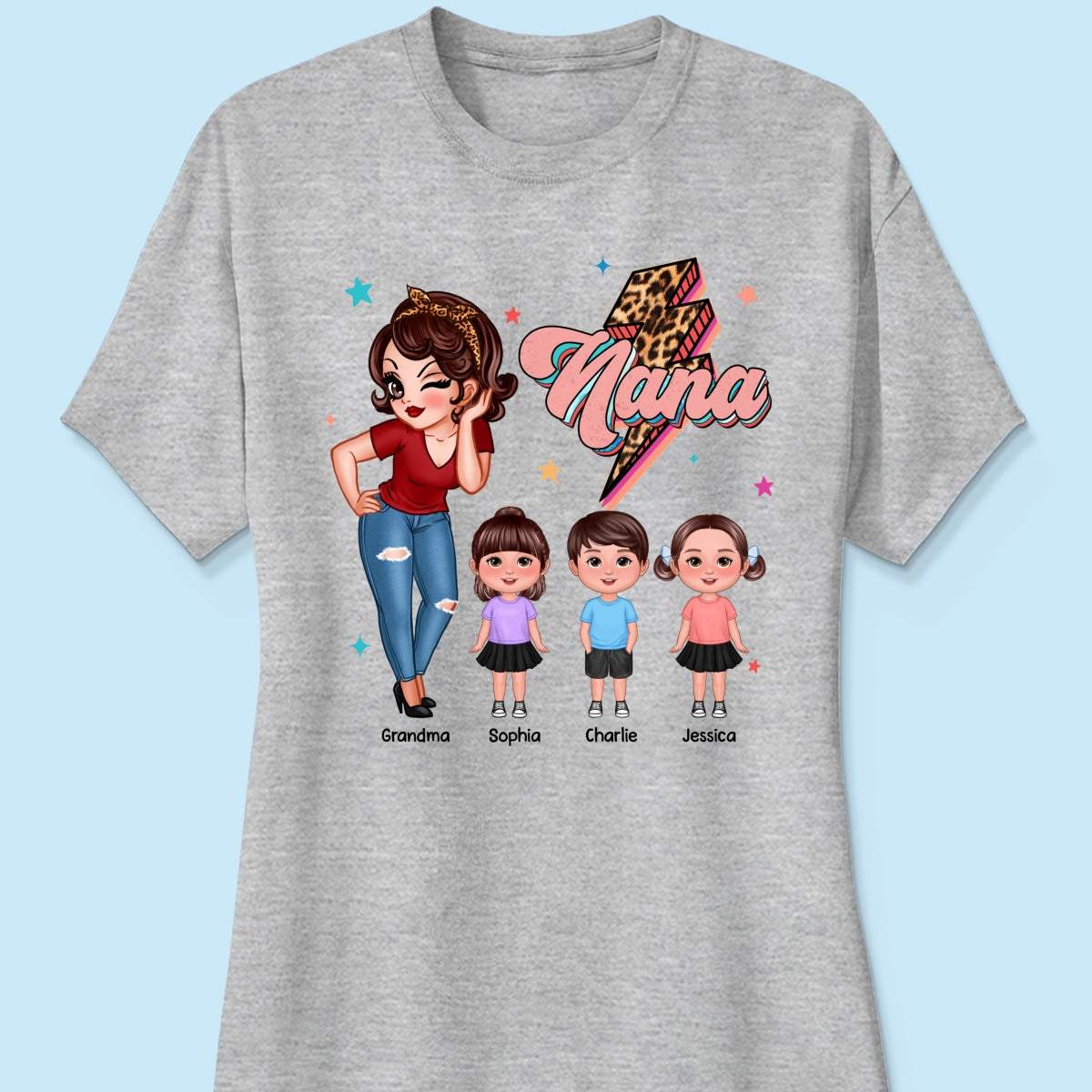 Grandma Retro Leopard Lightning Personalized Shirt