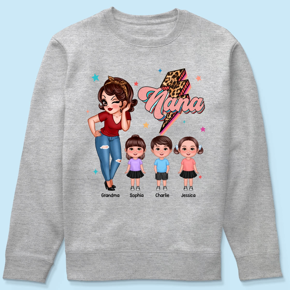 Grandma Retro Leopard Lightning Personalized Shirt