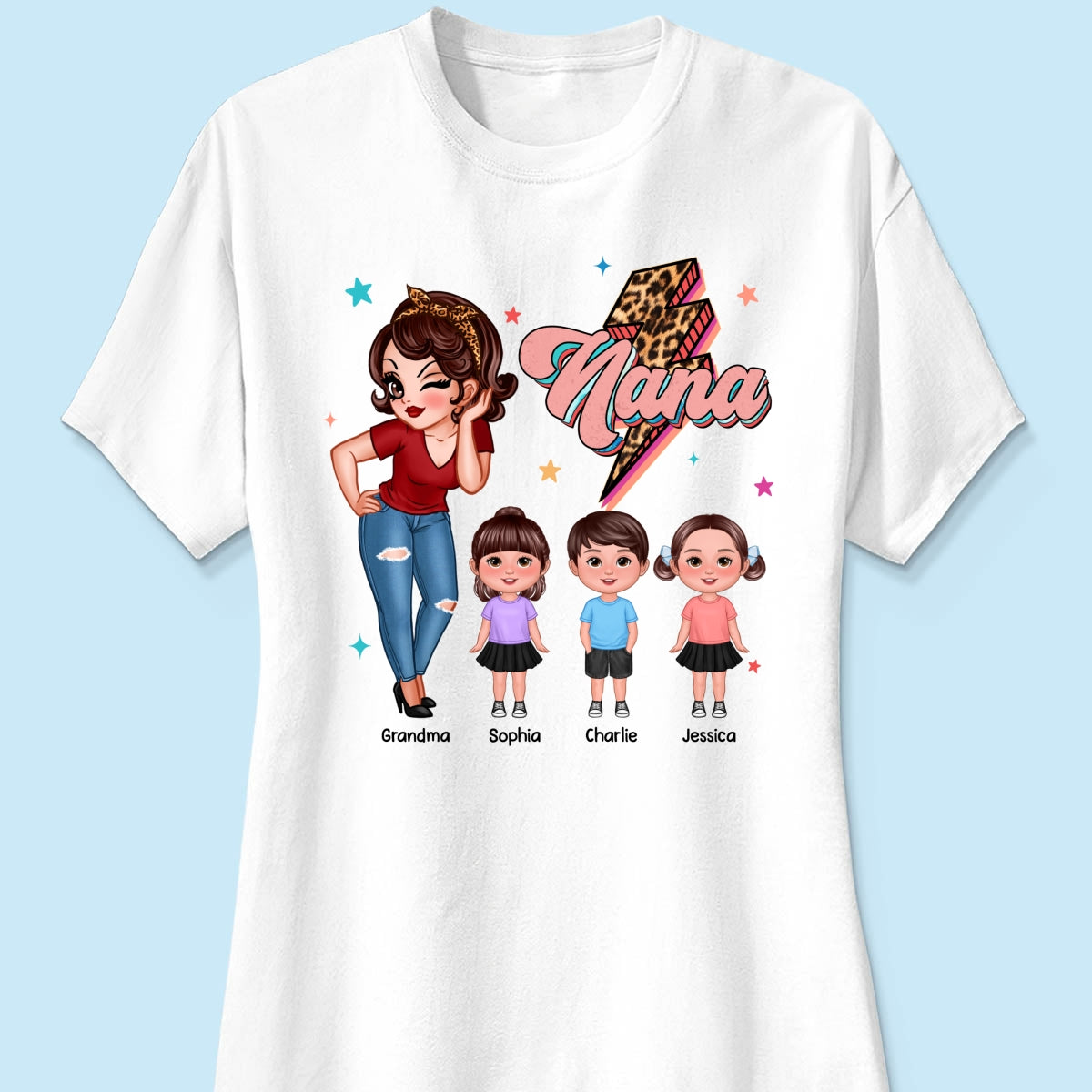 Grandma Retro Leopard Lightning Personalized Shirt