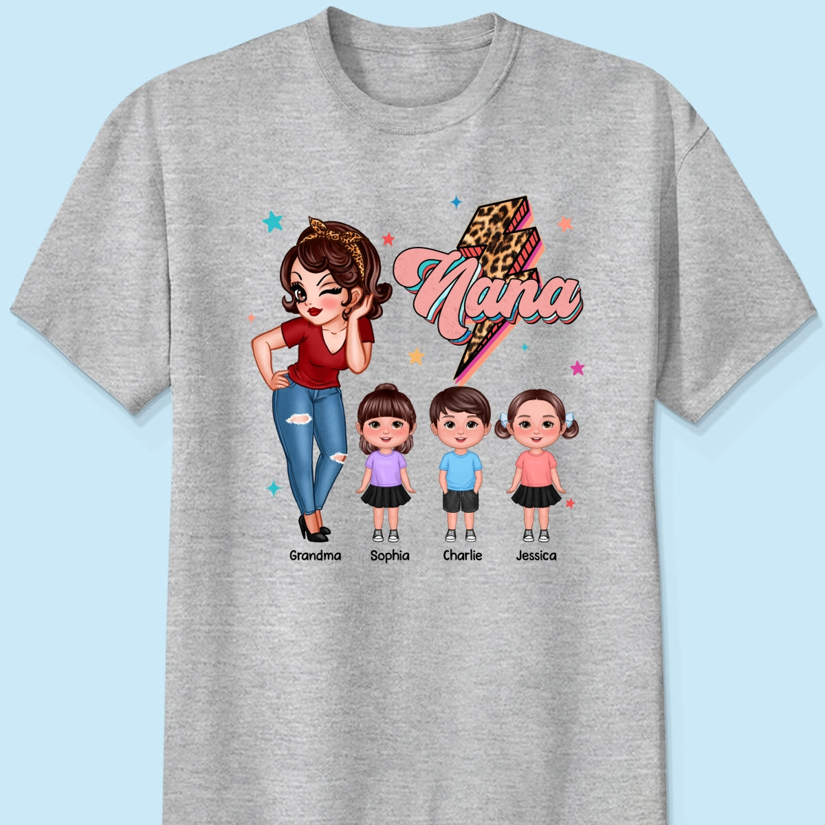 Grandma Retro Leopard Lightning Personalized Shirt