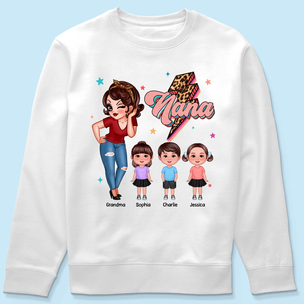 Grandma Retro Leopard Lightning Personalized Shirt