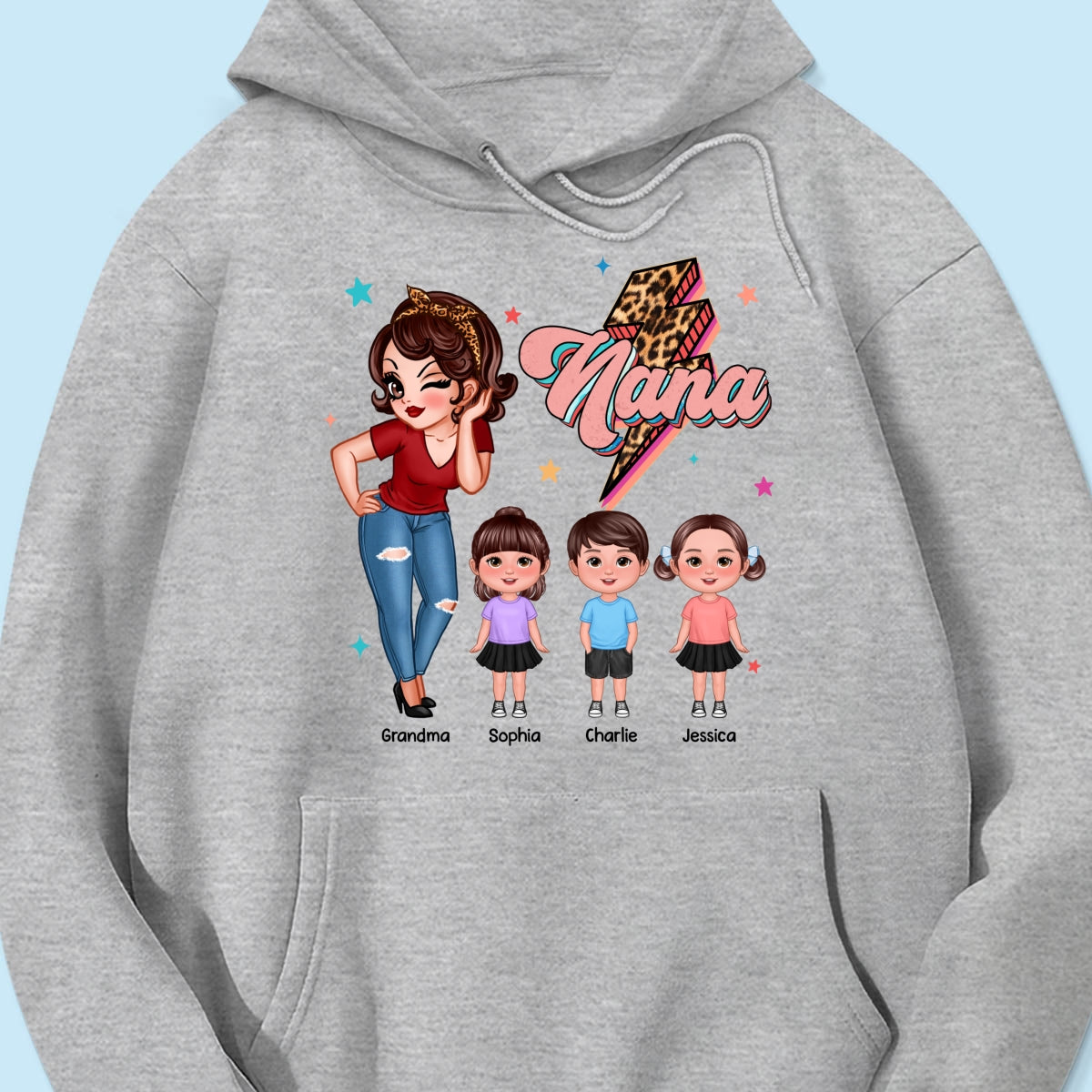 Grandma Retro Leopard Lightning Personalized Shirt