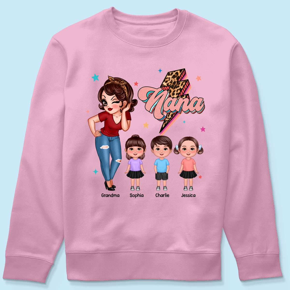 Grandma Retro Leopard Lightning Personalized Shirt