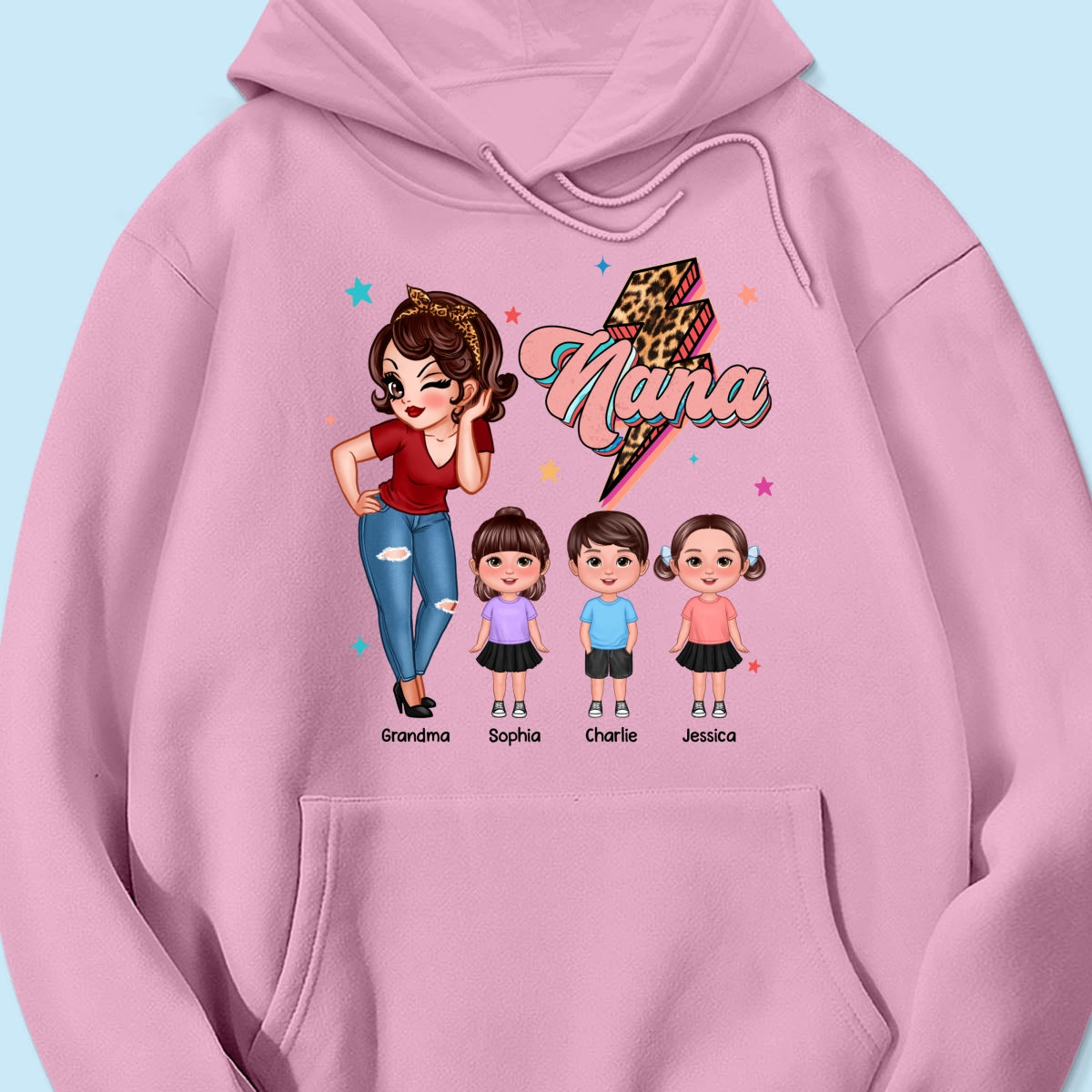 Grandma Retro Leopard Lightning Personalized Shirt