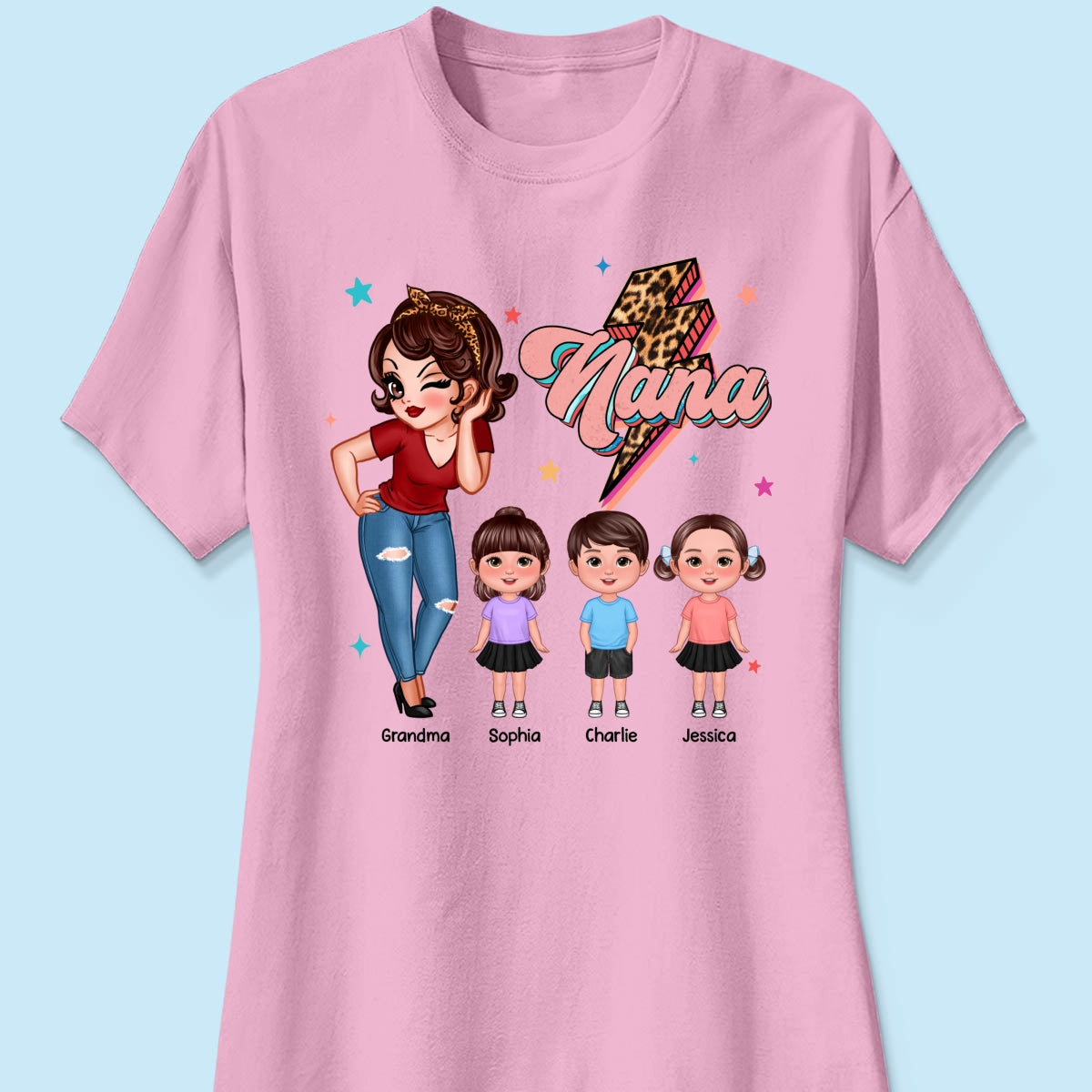 Grandma Retro Leopard Lightning Personalized Shirt