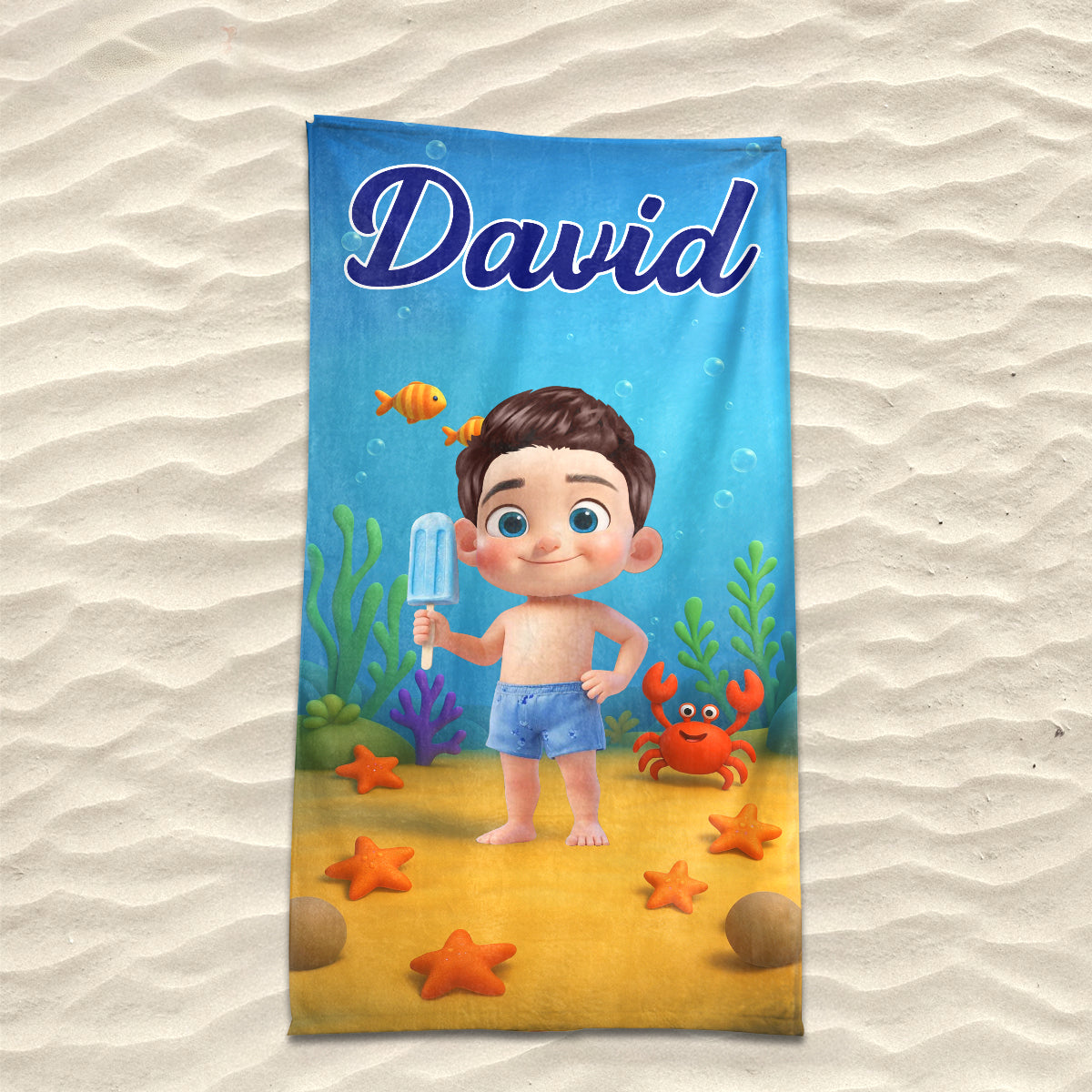 Personalized Cute Cartoon Kids Ocean Beach Towel, Fun Beach Designs, Gift For Girls Or Boys