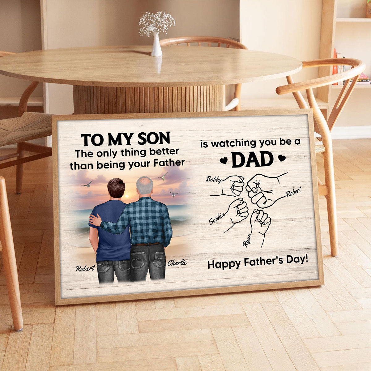 From Mom Dad To Son Watching You Be A Dad Beach Landscape Personalized Poster, Gift For Son