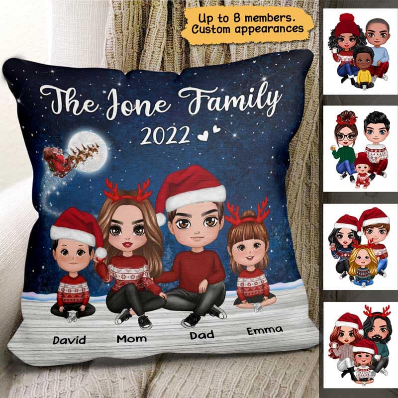 Family Sitting In Moon Light Personalized Pillow (Insert Included)