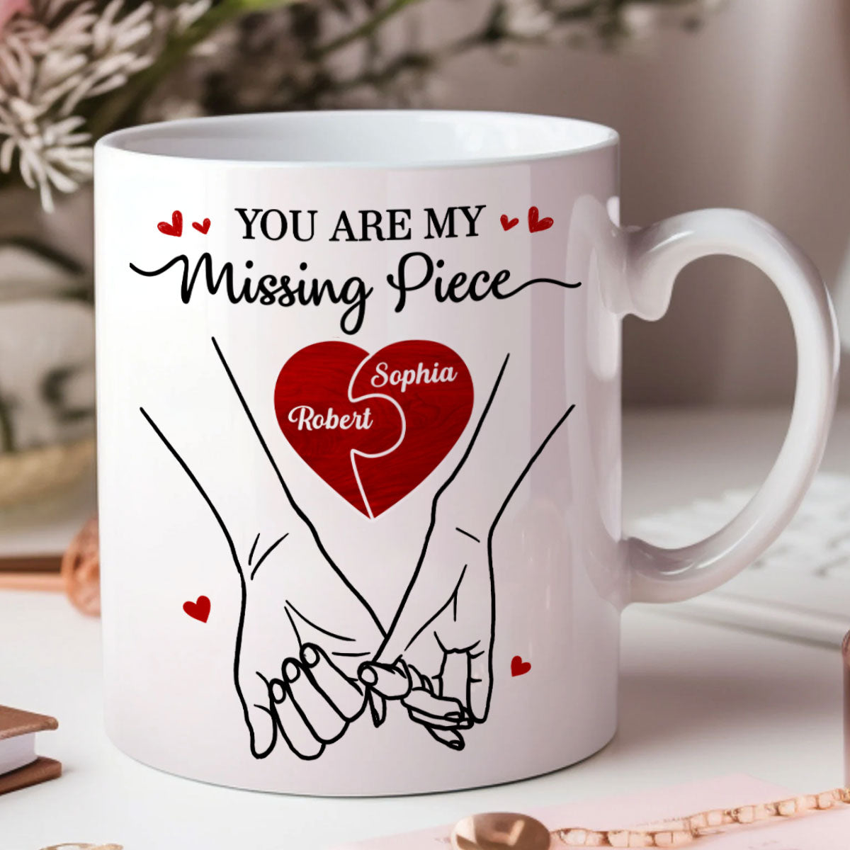 You Are My Missing Piece Couple Hands Outline Anniversary Gift  Gift Personalized Mug