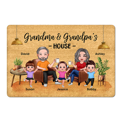 Grandma & Grandpa House With Happy Doll Kids Personalized Doormat