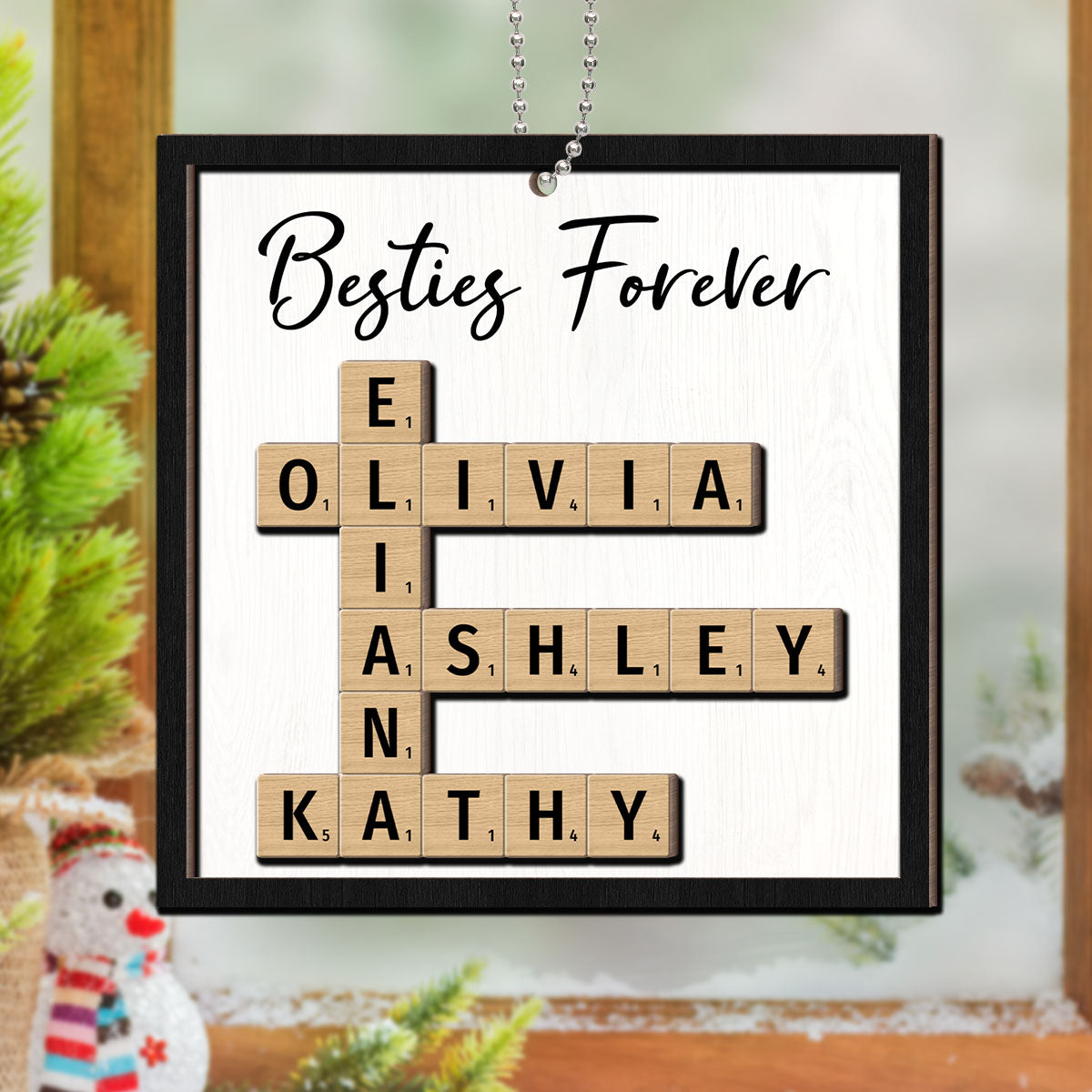 Besties Forever Unique Crossword Puzzle Art Christmas Gift For Best Friends Personalized 2-Layer Wooden Ornament
