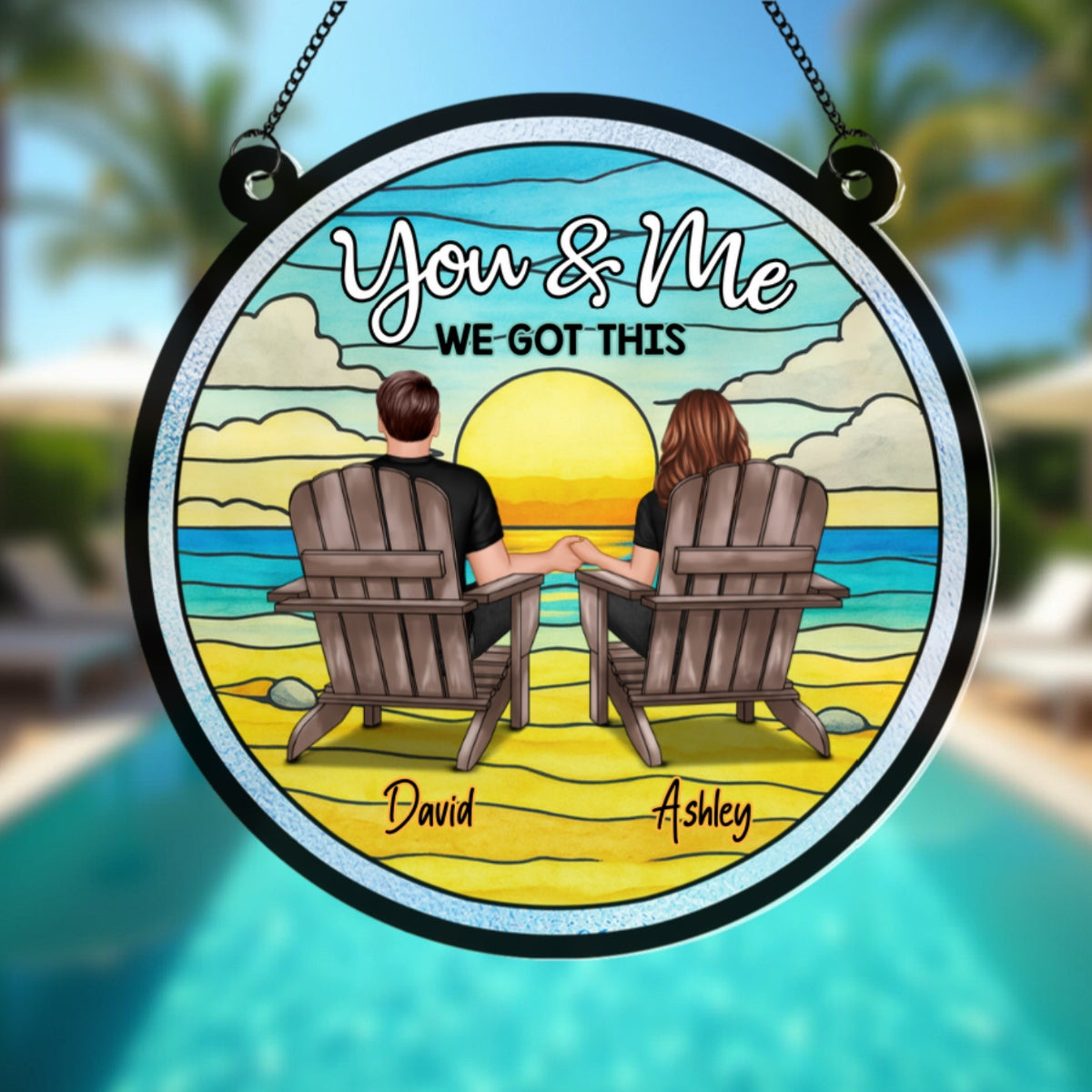 Summer Couple Beach Landscape Personalized Acrylic Suncatcher