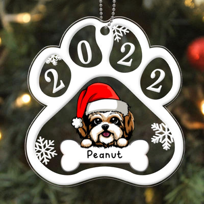 Paw Shape Christmas Peeking Dog 2022 Personalized Acrylic Ornament