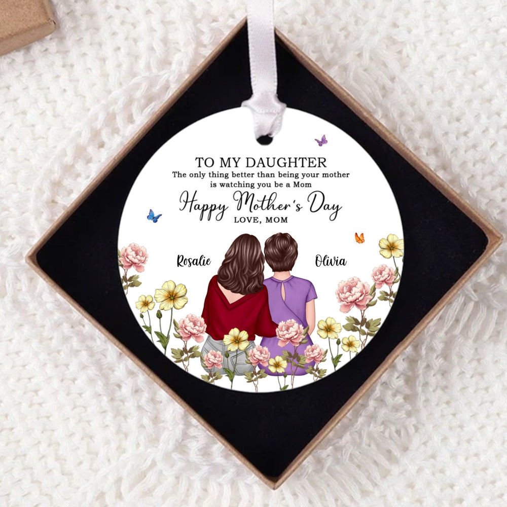 To My Daughter From Mom In Birth Month Flower Garden Personalized Circle Ceramic Ornament, Mother's Day gift