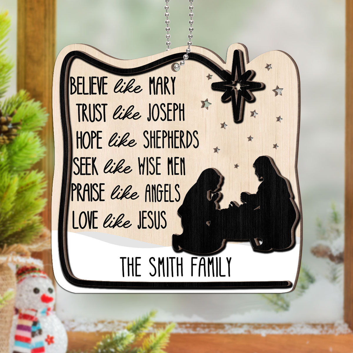 Believe Like Mary Christian Family Personalized 2-Layer Wooden Ornament