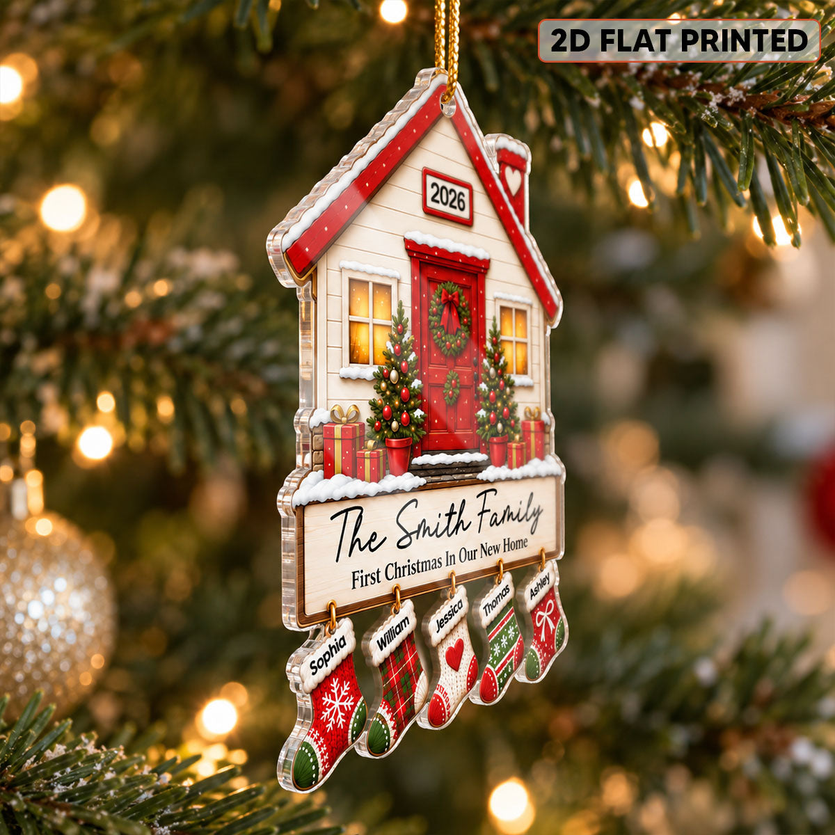 First Christmas In Our New Home Family Stockings 2D Flat - Personalized Acrylic Ornament - New Home Christmas Gift For Family, Couple