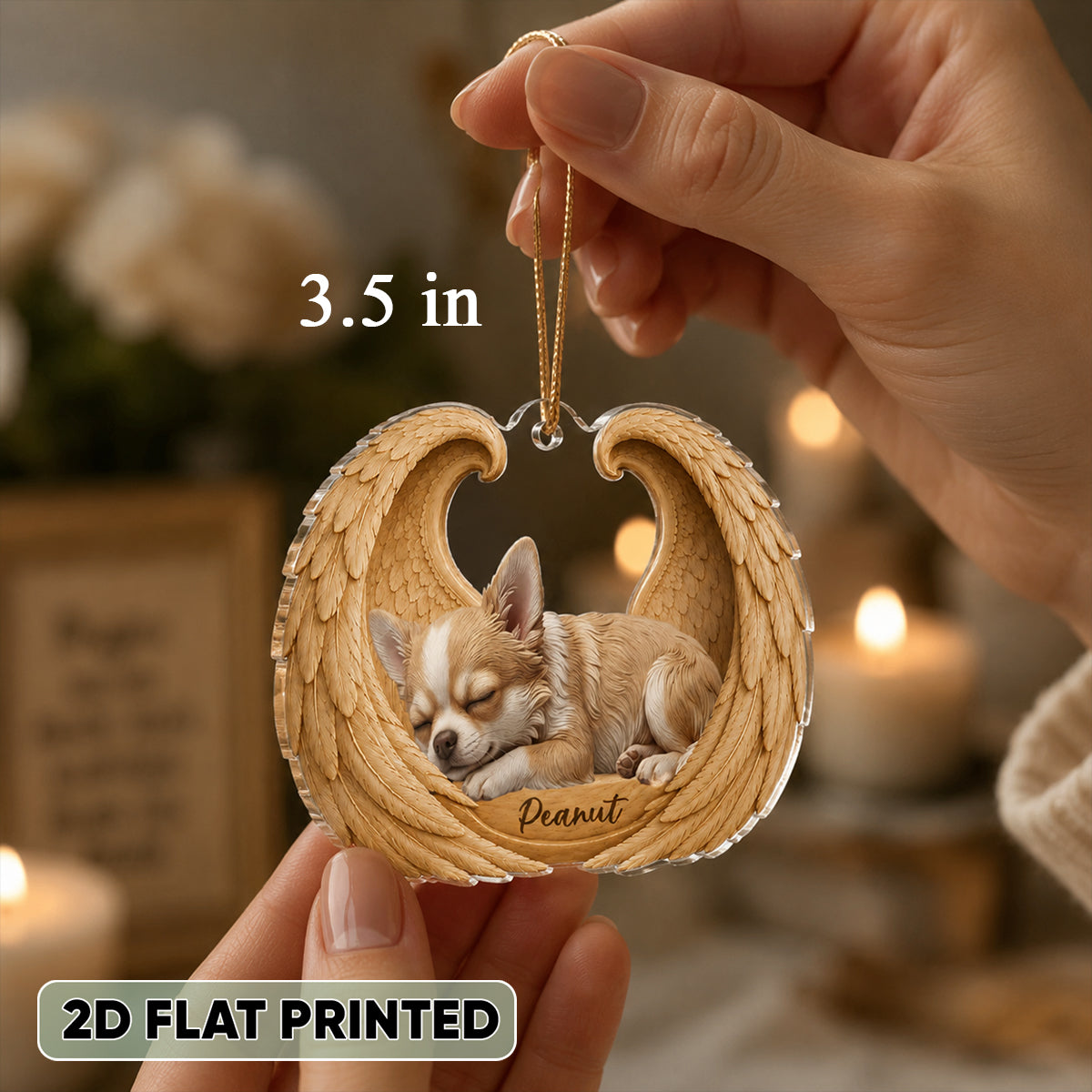 Dog Cat Memorial Angel Wings - Personalized Acrylic Ornament - Heartfelt Sympathy Gift for Pet Lovers