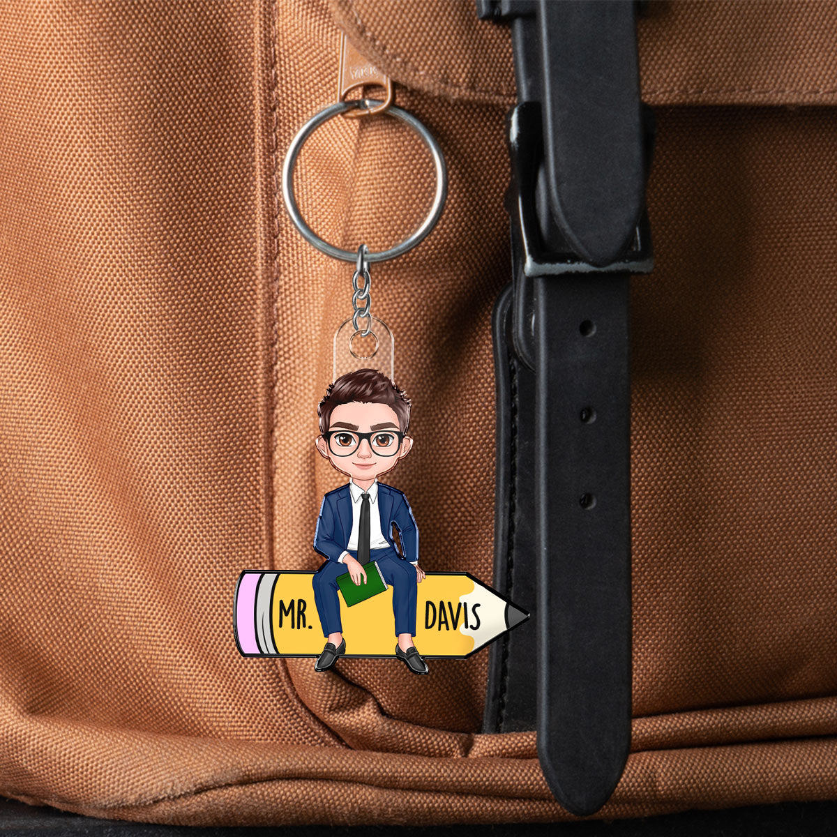 Doll Teacher Sitting On Pencil Personalized Acrylic Keychain, Back To School Gift For Teacher