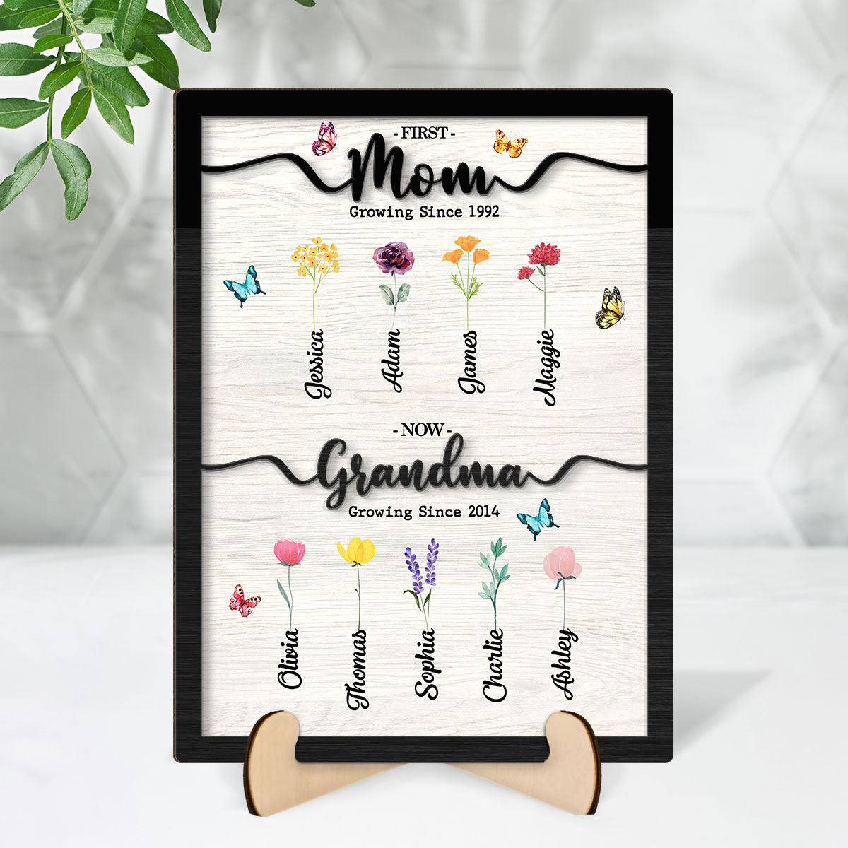 First Mom Now Grandma Personalized 2-Layer Wooden Plaque