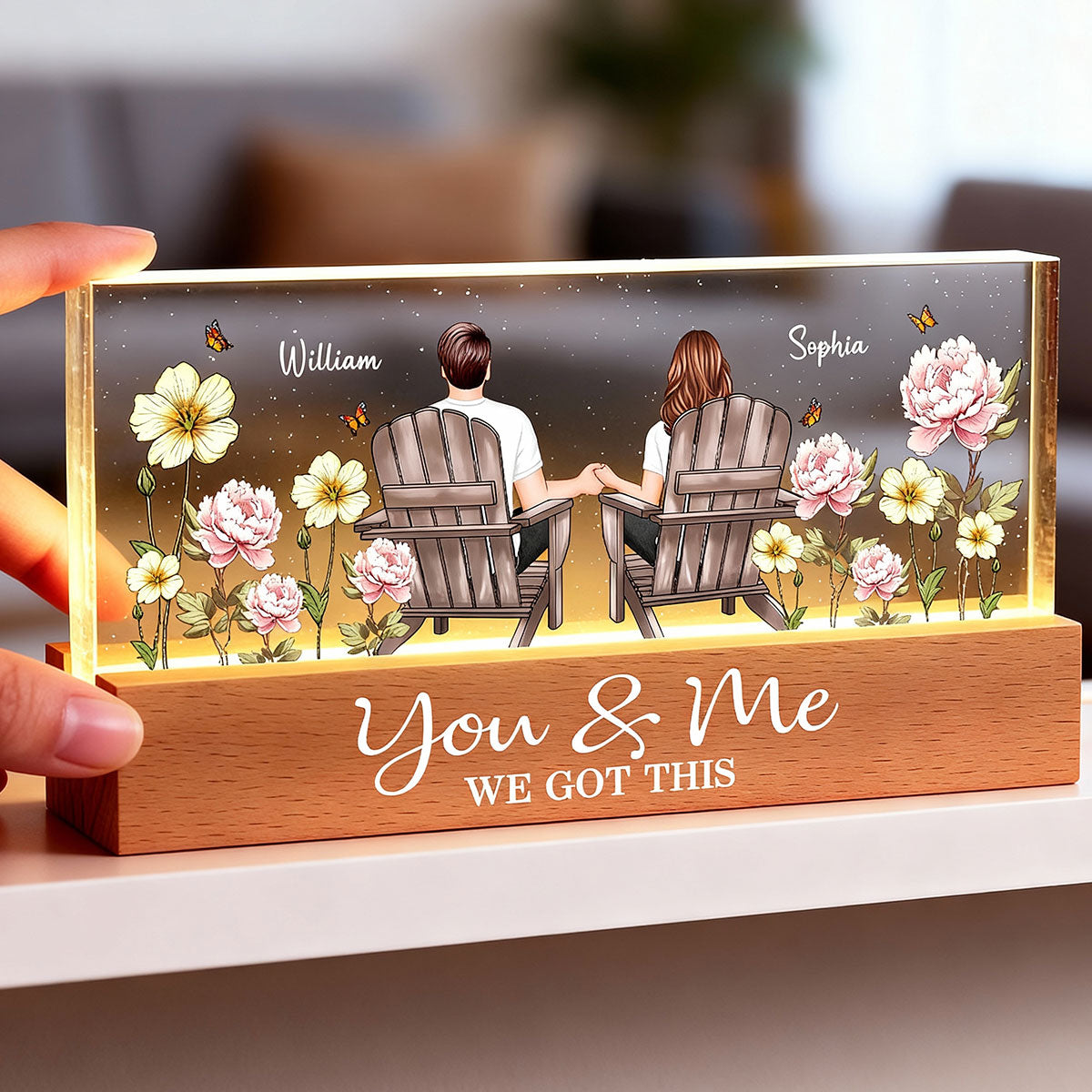 Eternal Love Couple Custom Birth Month Flower - Personalized Acrylic Block LED Night Light - Heartfelt Gift For Couple, For Him, For Her, Boyfriend, Girlfriend, Husband, Wife