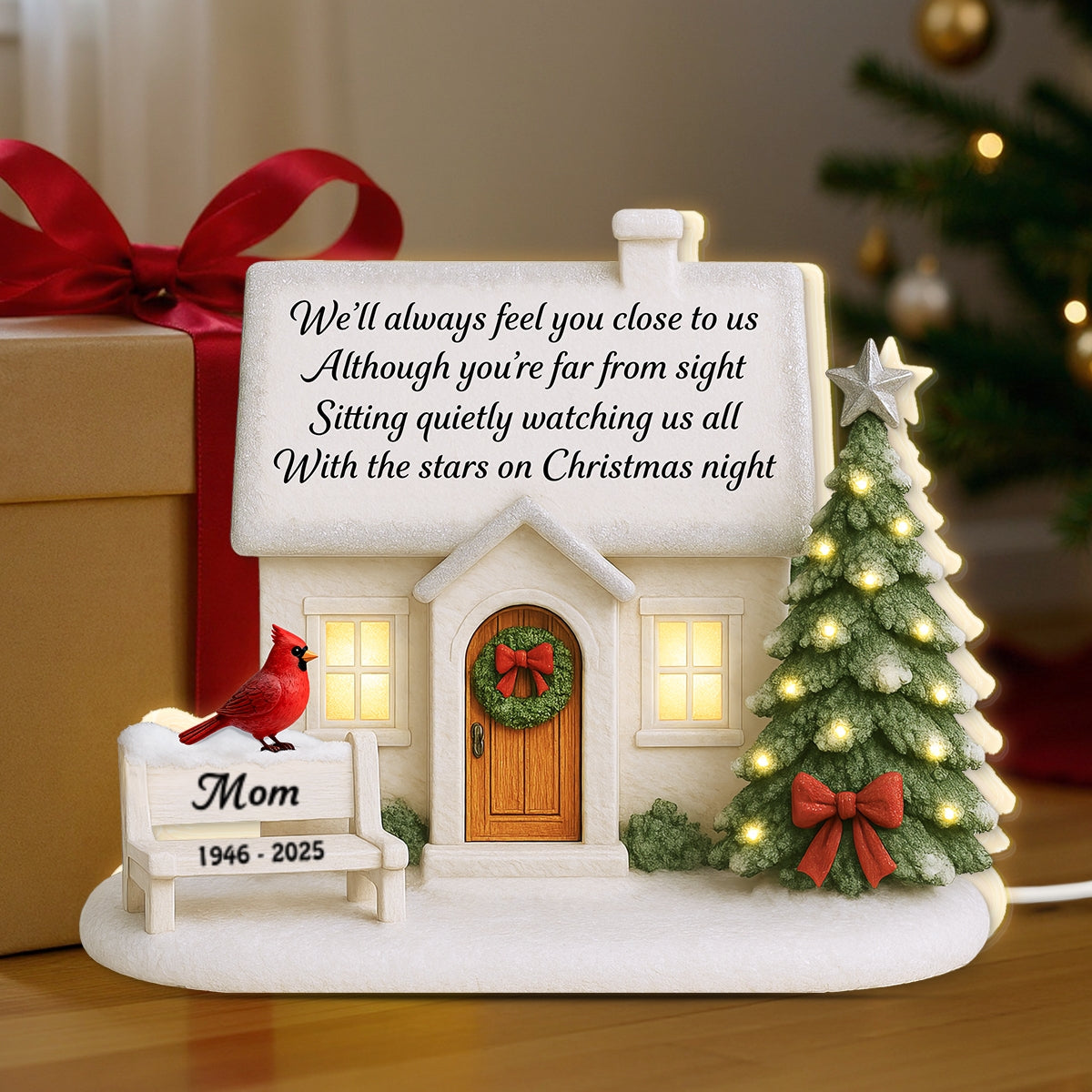 3D Effect Christmas Family Memorial House Always Feel You Close To Us - Personalized Light Box