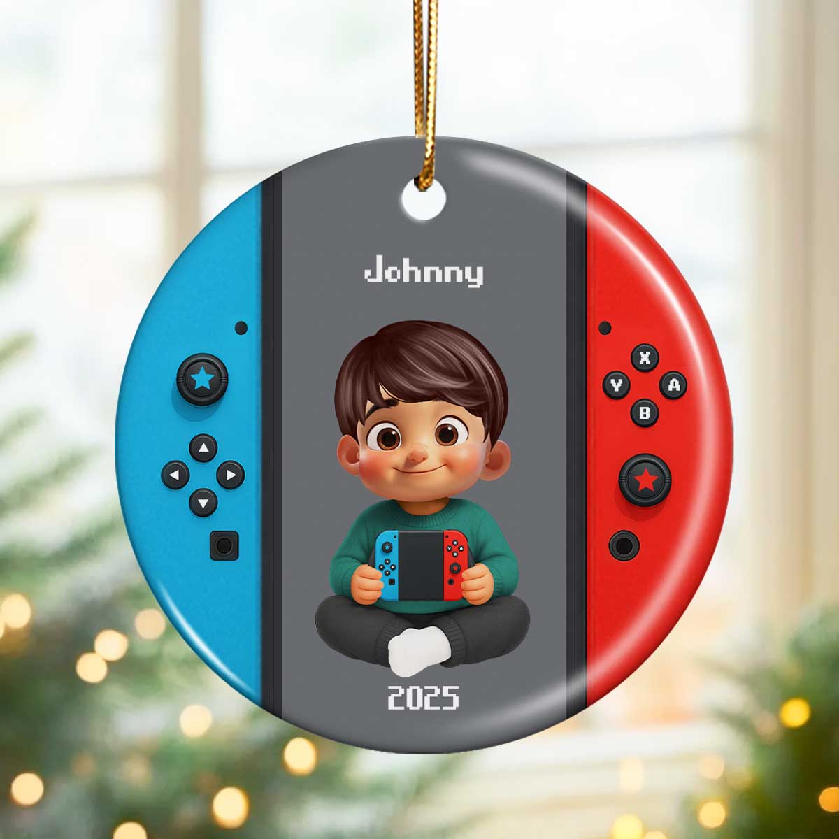 Christmas Gamer - Personalized Ceramic Ornament - Gift for Boys Girls Kids