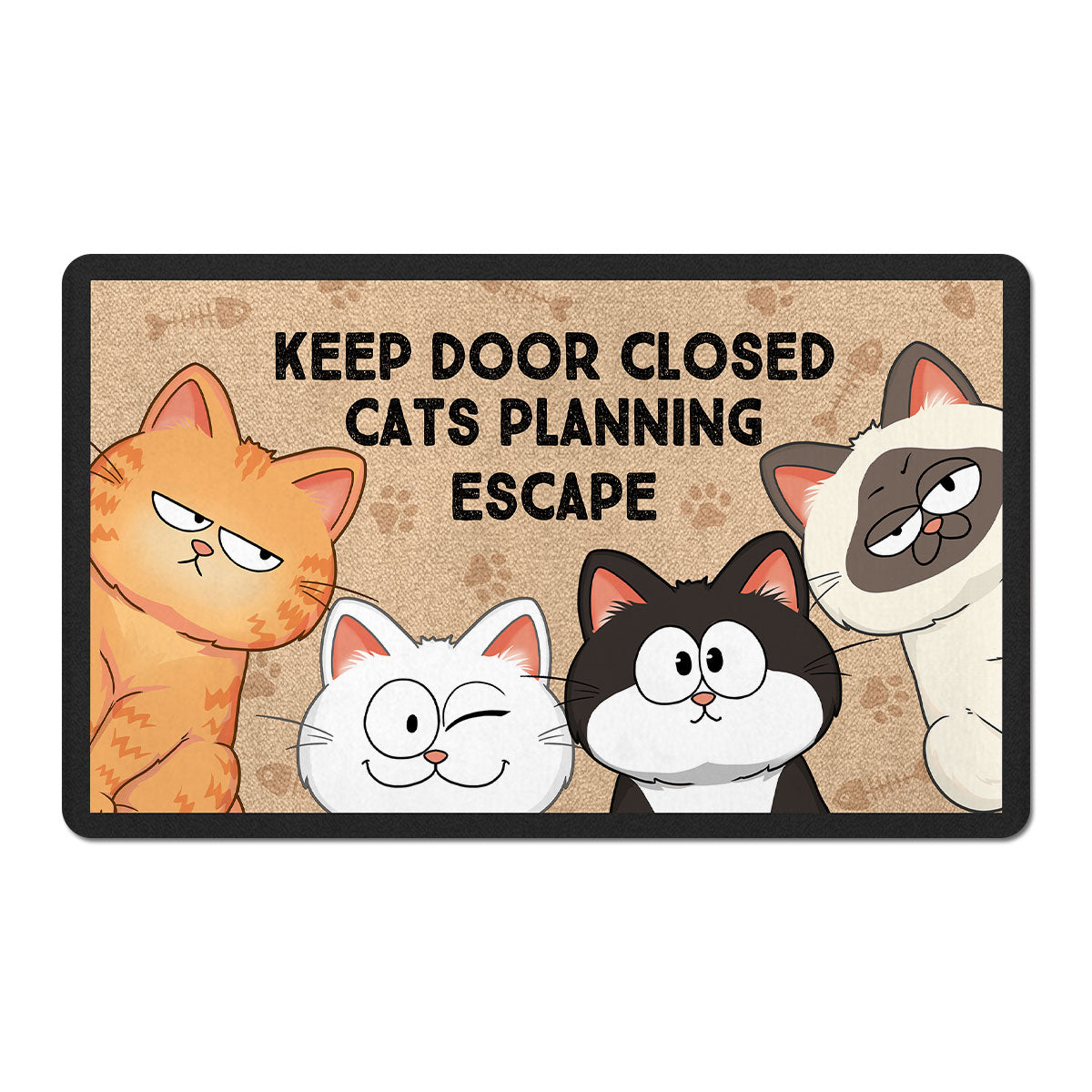 Cats Planning Escape Adorable Cat Sitting Personalized Doormat
