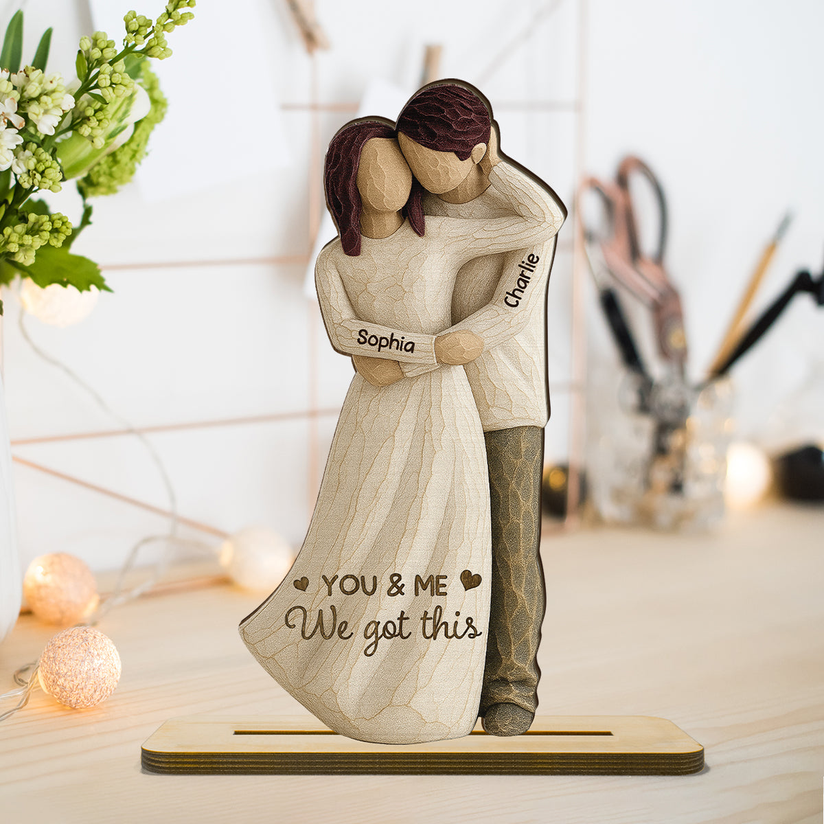 You Are My Happy Place 3D Effect Couple Personalized Standing Wooden Plaque, Gift For Him, Gift For Her