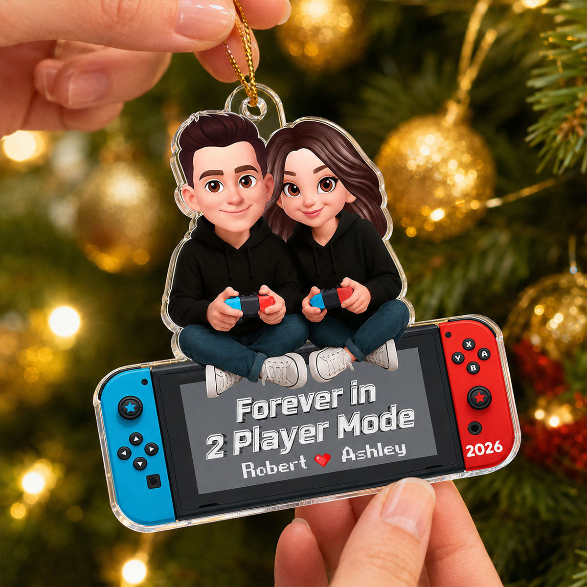 Forever In 2 Player Mode Gaming Couple - Personalized Acrylic Ornament - Christmas Gift For Gamers, For Him, For Her