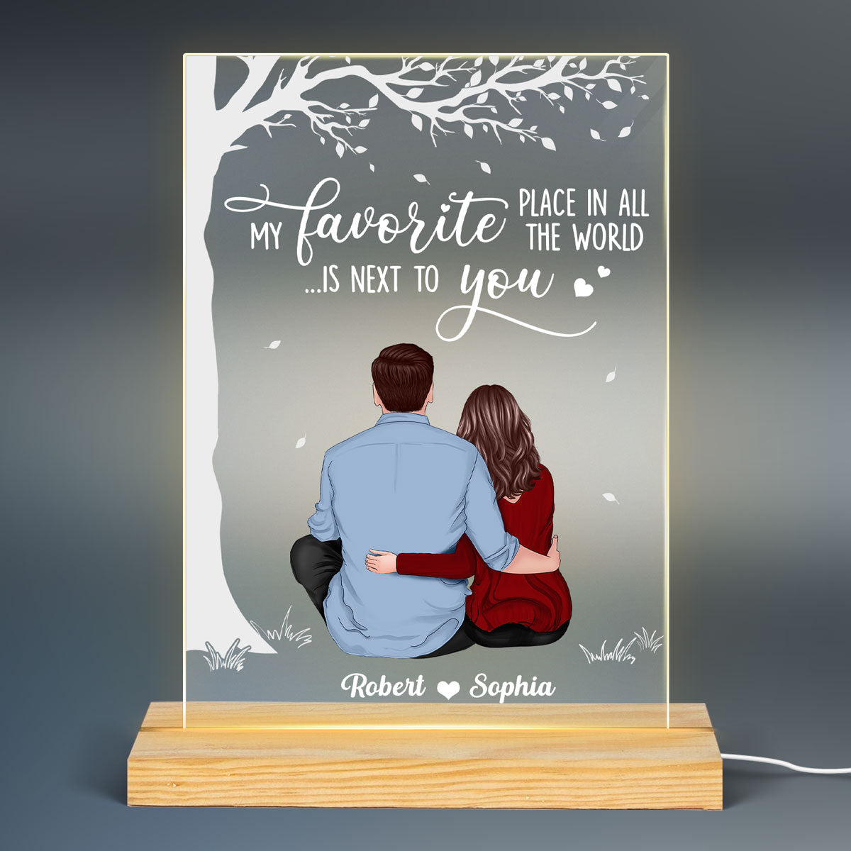 Favorite Place Couple Personalized Plaque LED Night Light, Acrylic LED Lamp, Valentine‘s Day Gift For Him, For Her