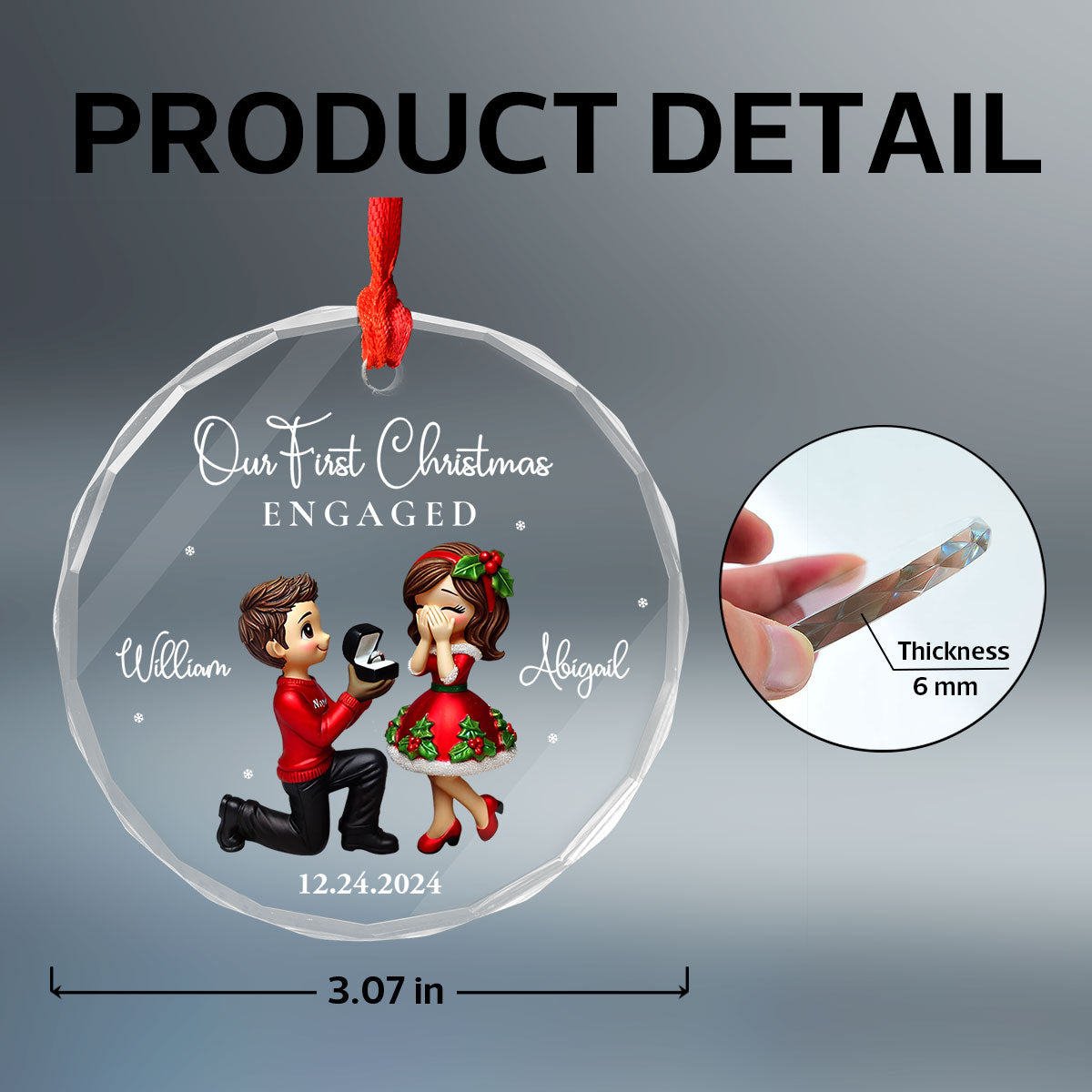 Our First Christmas Engaged Married, Newly Engaged Married Couple Personalized Glass Ornament, Gift for him, gift for her