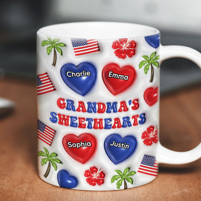 Grandma's Sweetheart Personalized 3D Inflated Mug, 4th Of July Gift For Grandma