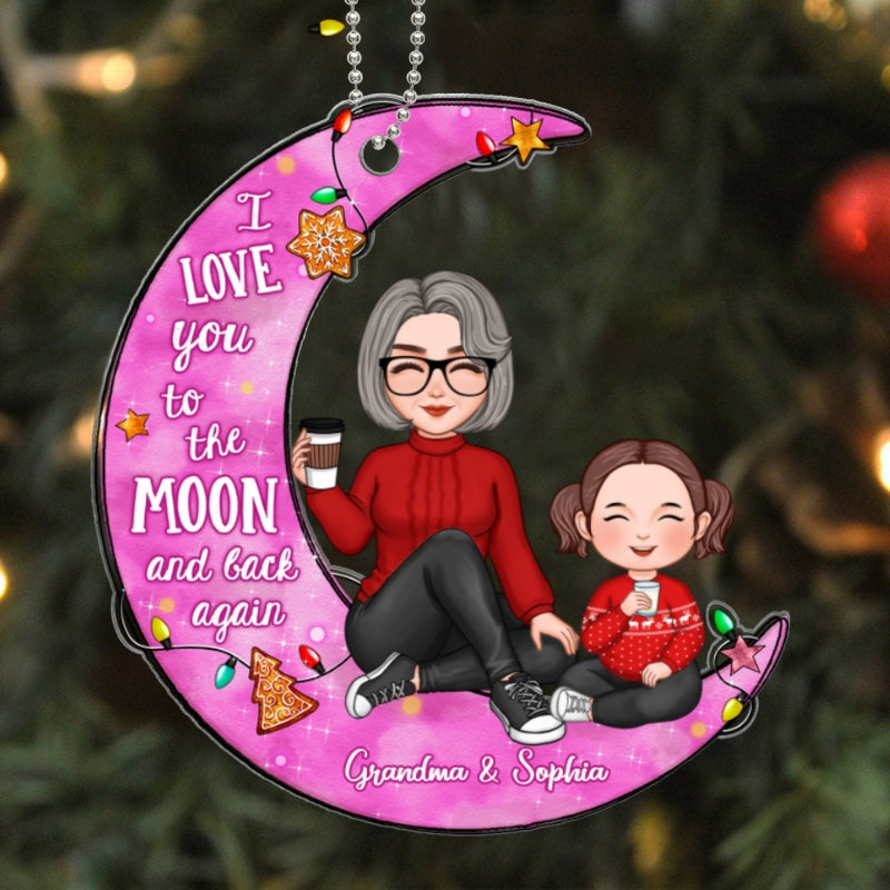 Pink Moon Christmas Light Grandma Grandkid Personalized Acrylic Ornament