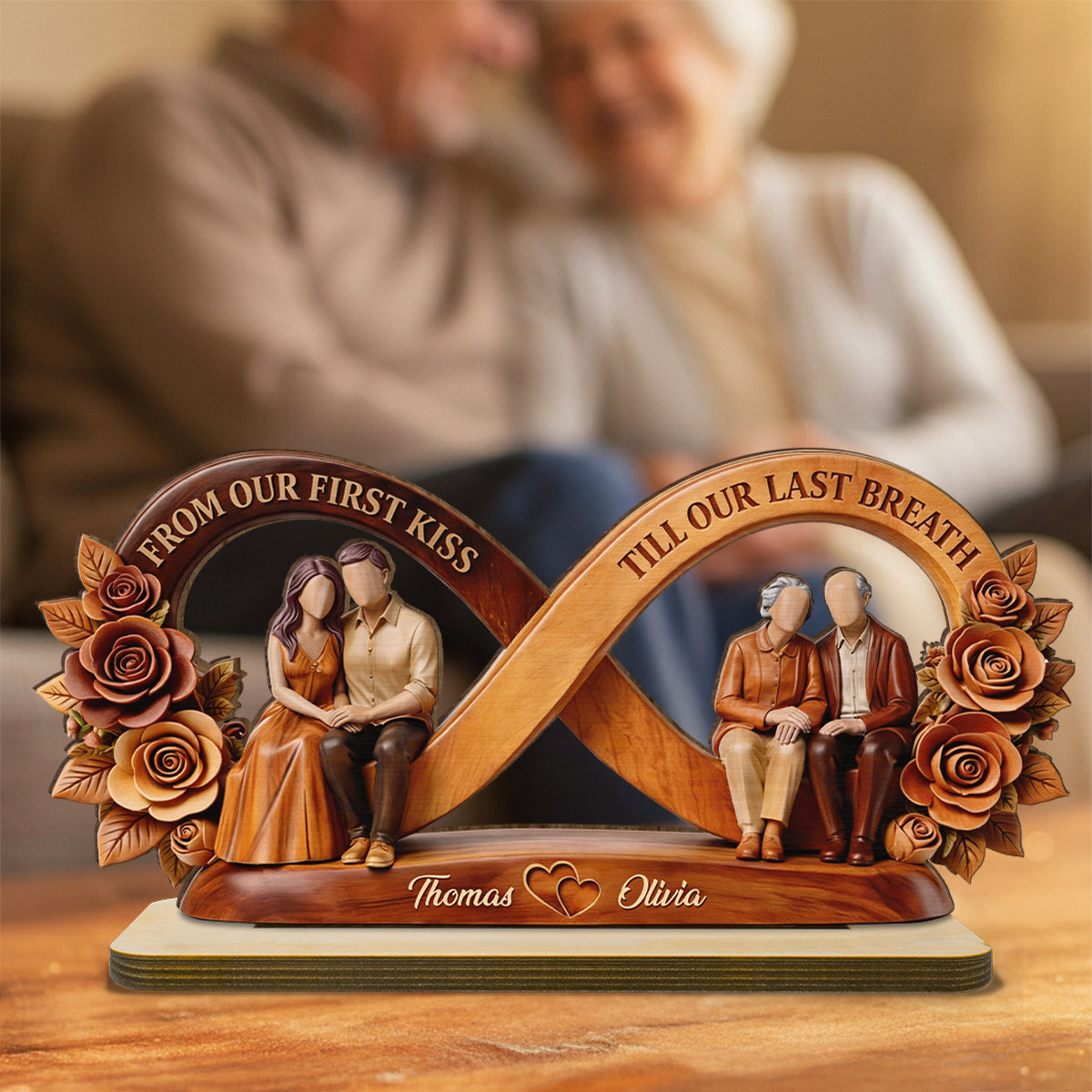 From Our First Kiss Till Our Last Breath Infinity Love - Personalized 2-Layered Wooden Plaque - Heartfelt Gift For Him, Gift For Her