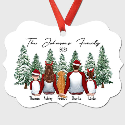Pyjama Family Christmas Tree Background Personalized Christmas Ornament