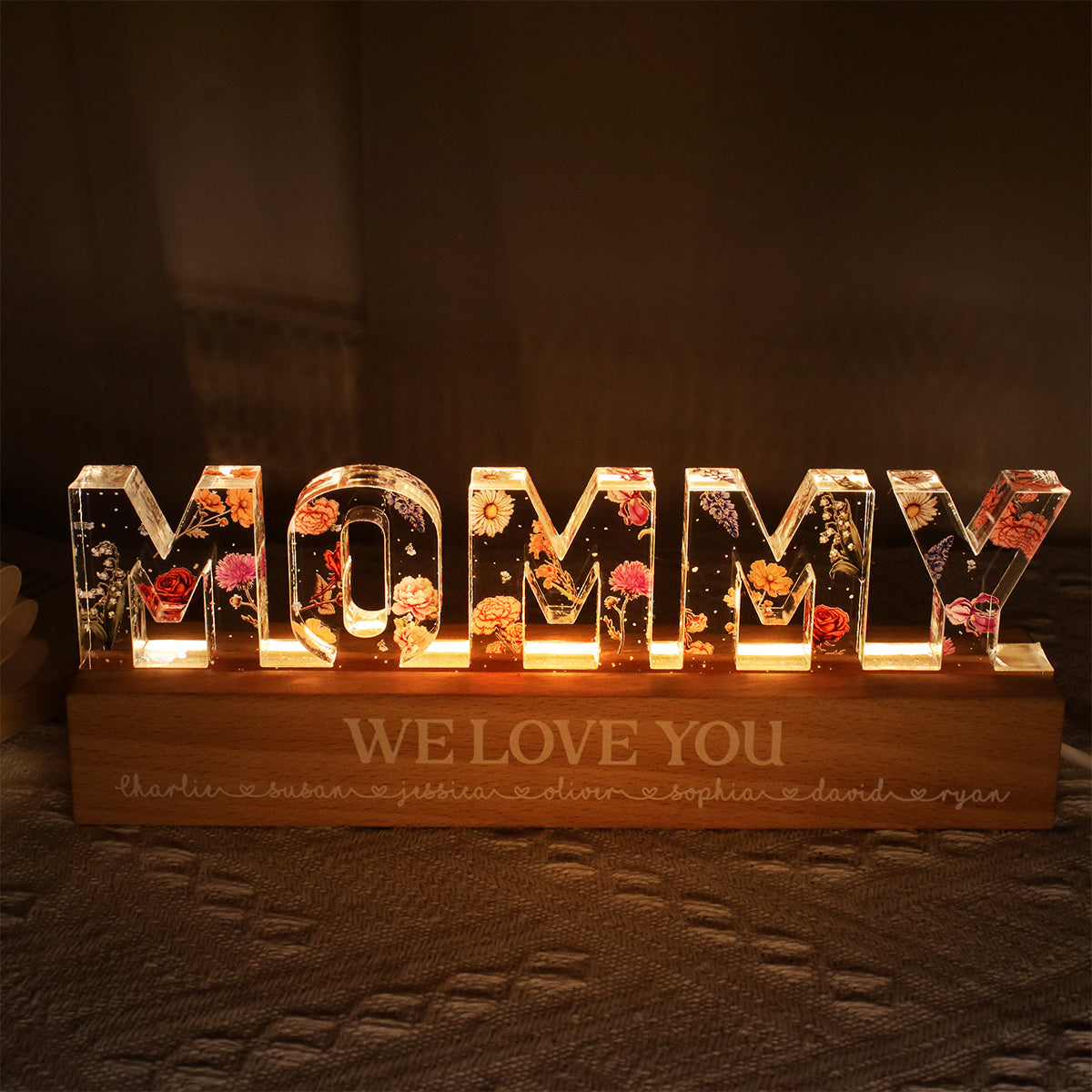 Custom Flower Printed LED Night Light, Birth Month Flower, Gift For Mom, For Grandma, For Wife