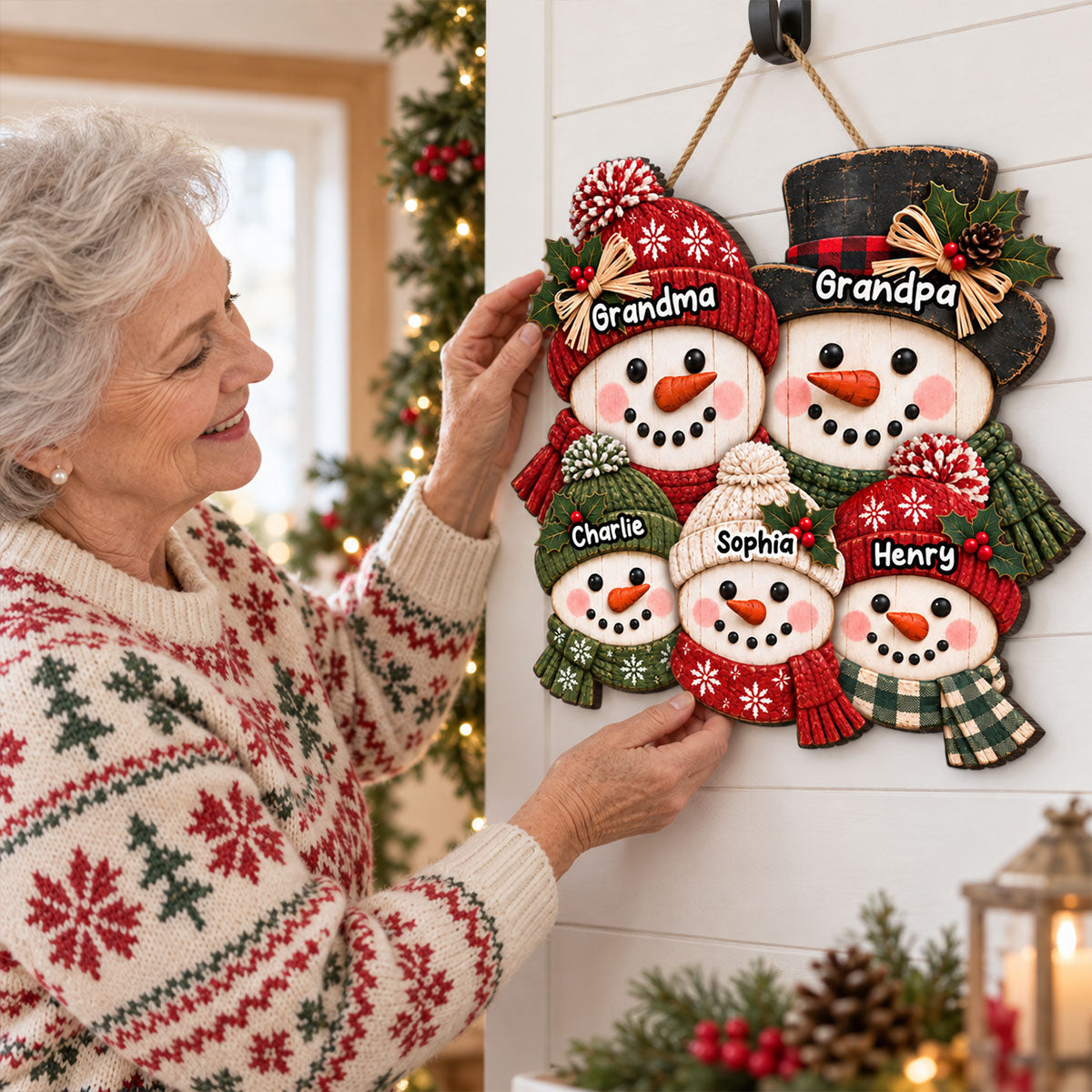 Cute Grandpa Grandma Snowman - Personalized Wood Sign - Christmas Decoration For Porch, Window, Door