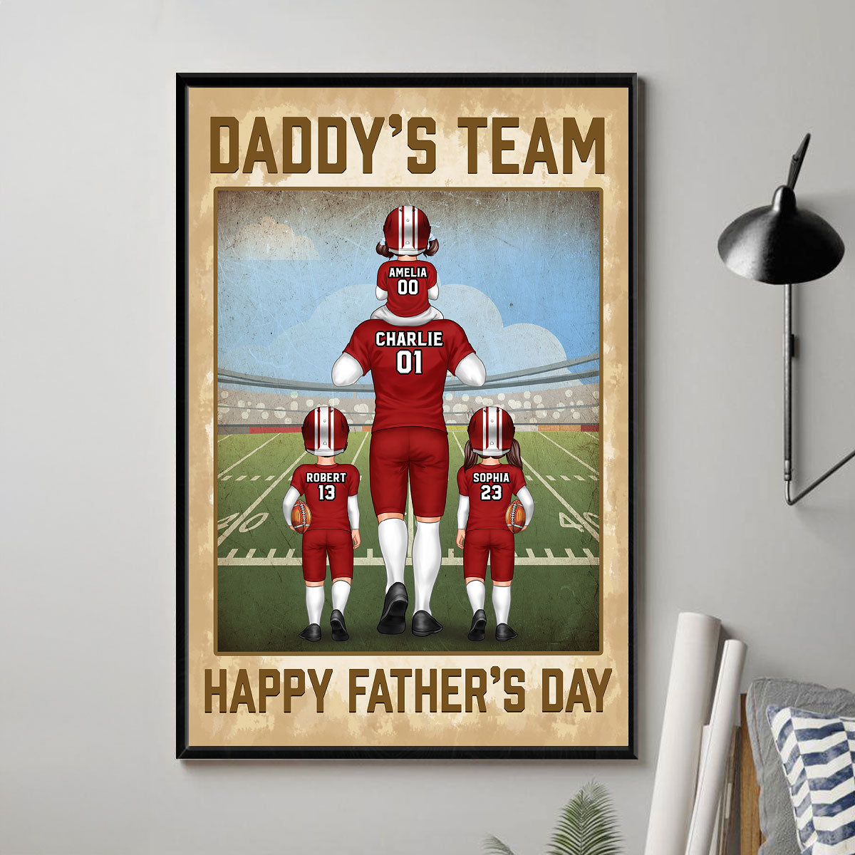 American Football Dad Daddy‘s Team Personalized Poster, Father's Day Gift For Dad, For Husband