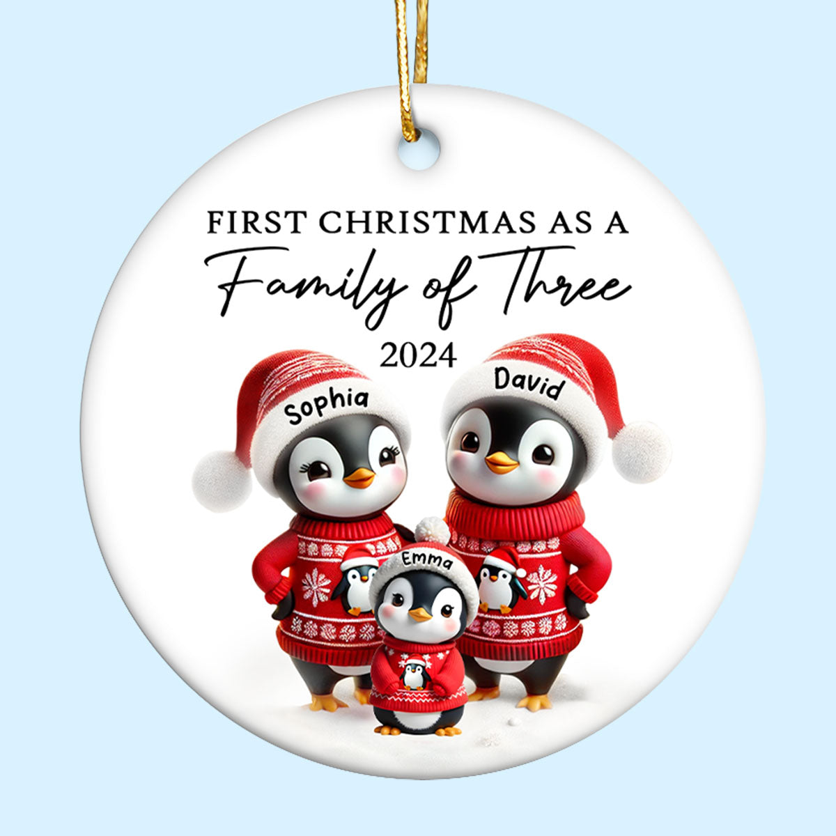First Christmas As A Family Penguin Family Christmas Keepsake Personalized Ceramic Ornament